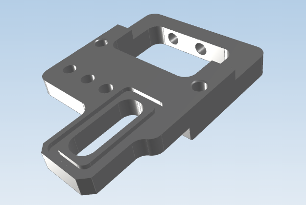 Milled mounting bracket — CAD render with toolpath