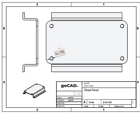 Technical drawing of a sheet-metal part
