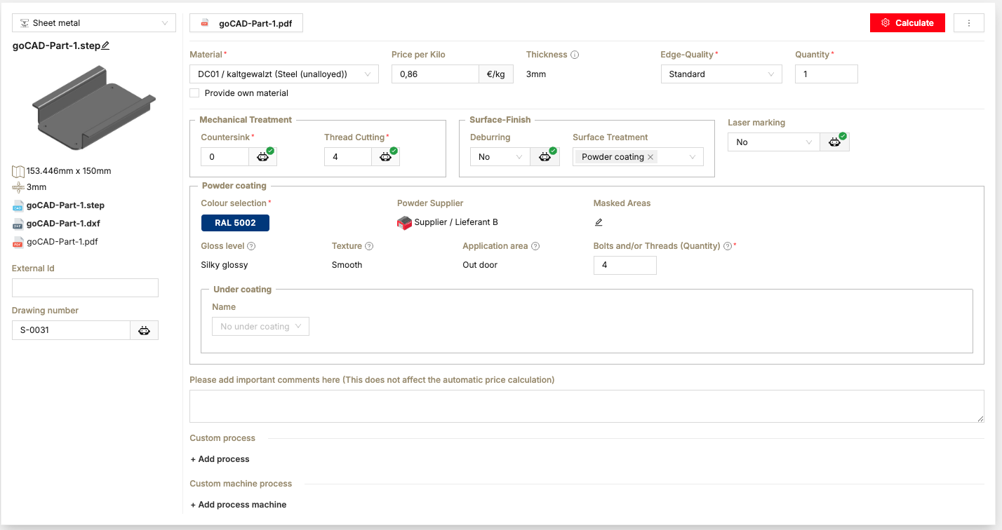 Configuring a sheet-metal part in goCAD