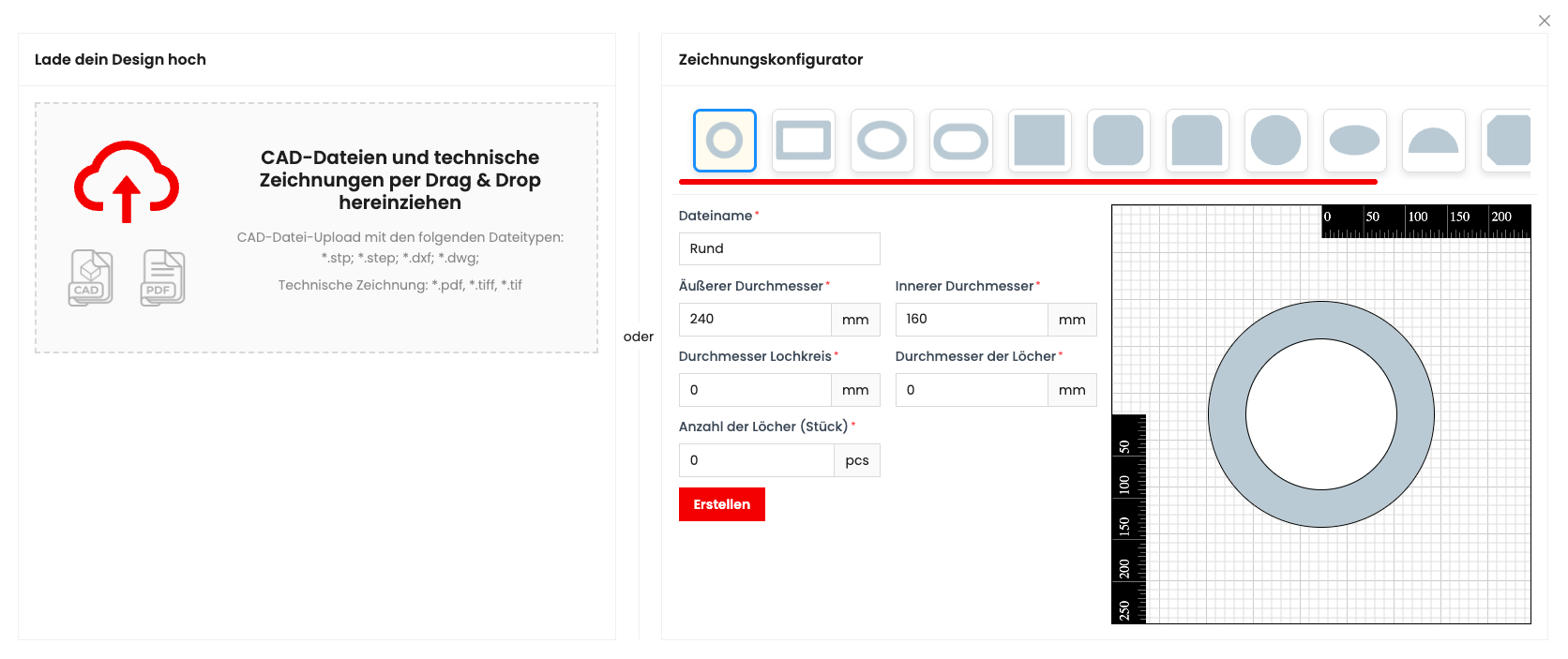 Upload & configurator in the webshop