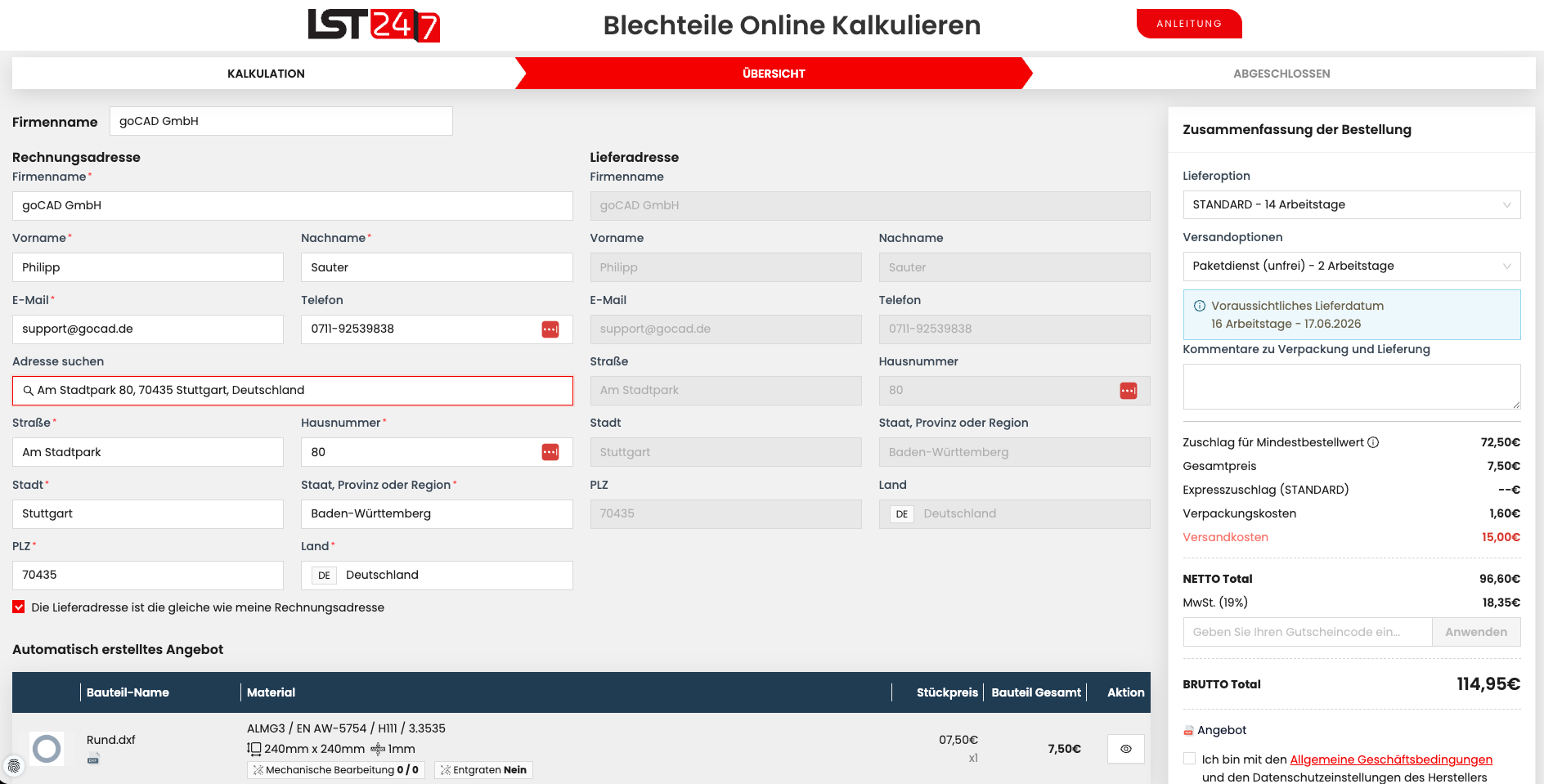 Customer checkout in the white-label webshop