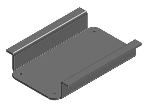 3D-Rendering eines abgekanteten Blechteils mit zwei Aufkantungen und Bohrungen — Beispielbauteil für den goCAD Sheet-Metal Quoting Skill