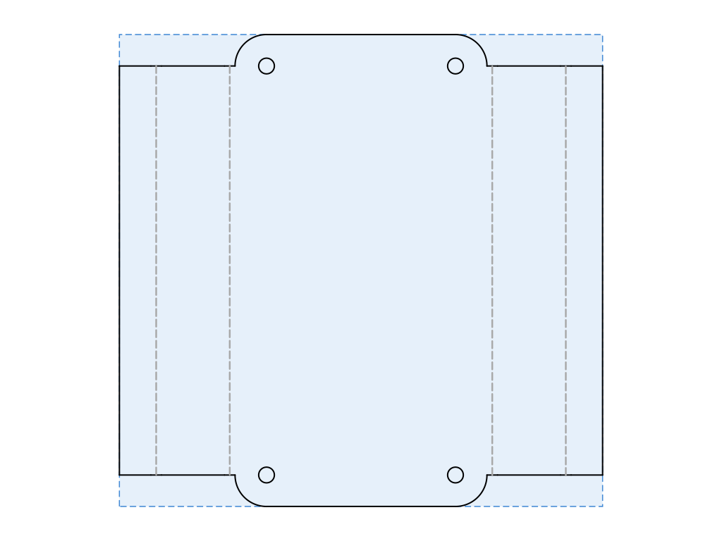 Abwicklung / Flat Pattern des Blechteils mit Biegekanten und Bohrungen — vom goCAD Sheet-Metal Skill berechnet